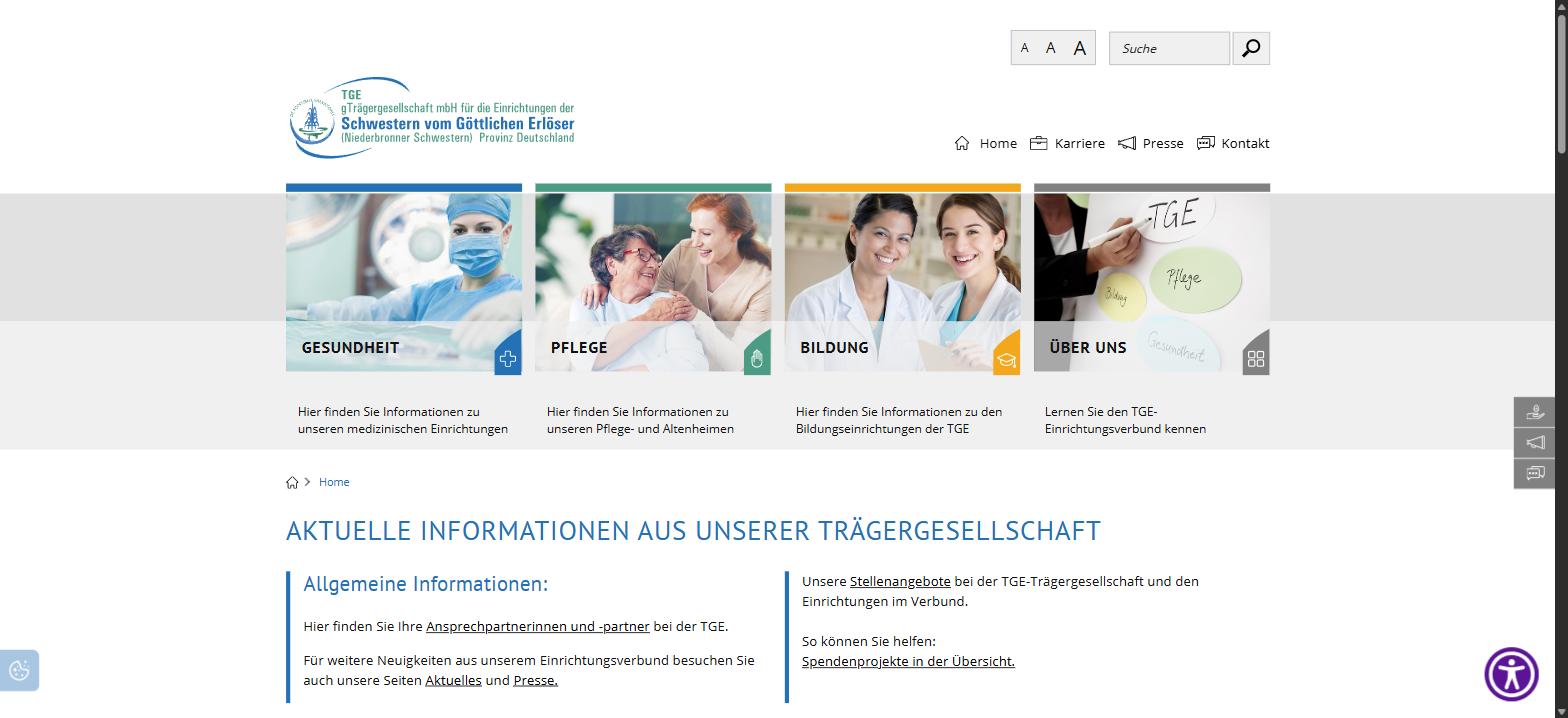TGE Einrichtungs-Portal — Startseite
