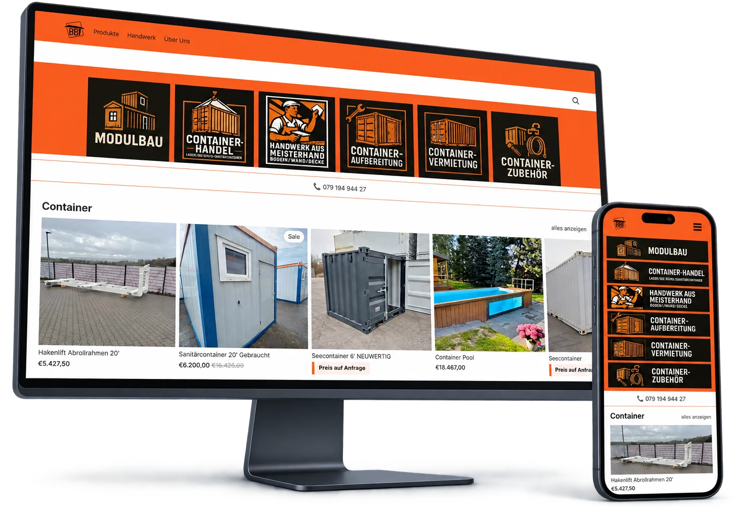 Bäuerle Bauteam — Shopify-Storefront bbtbau.de auf Monitor und Smartphone