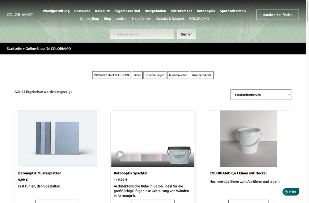coloriamo.de — Online-Shop mit Produktkategorien