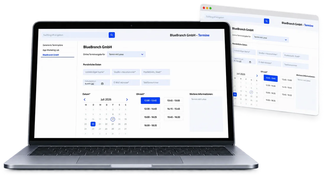 Gemeinde-Terminplaner — Notebook mit der Online-Terminvergabe für Bürgerinnen und Bürger