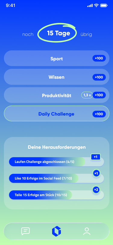 Hercules — Challenge-Dashboard mit Sport, Wissen, Produktivität und Daily Challenge