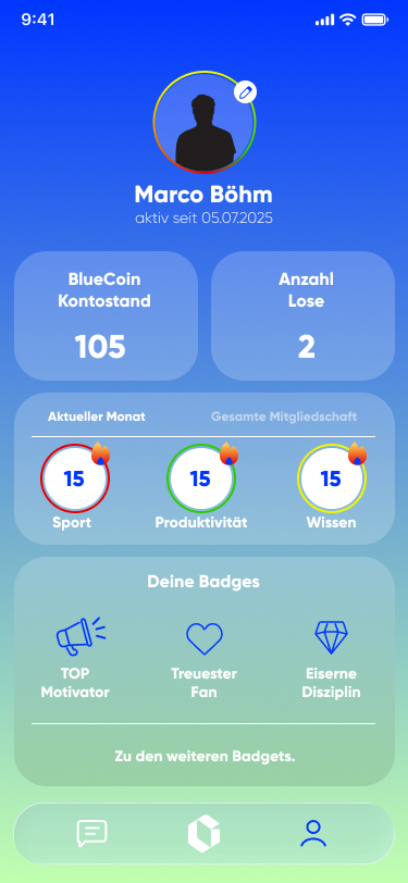 Profil, BlueCoins & Badges