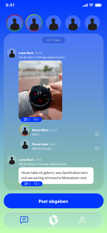 Hercules — Social Feed: Erfolge teilen, liken, kommentieren