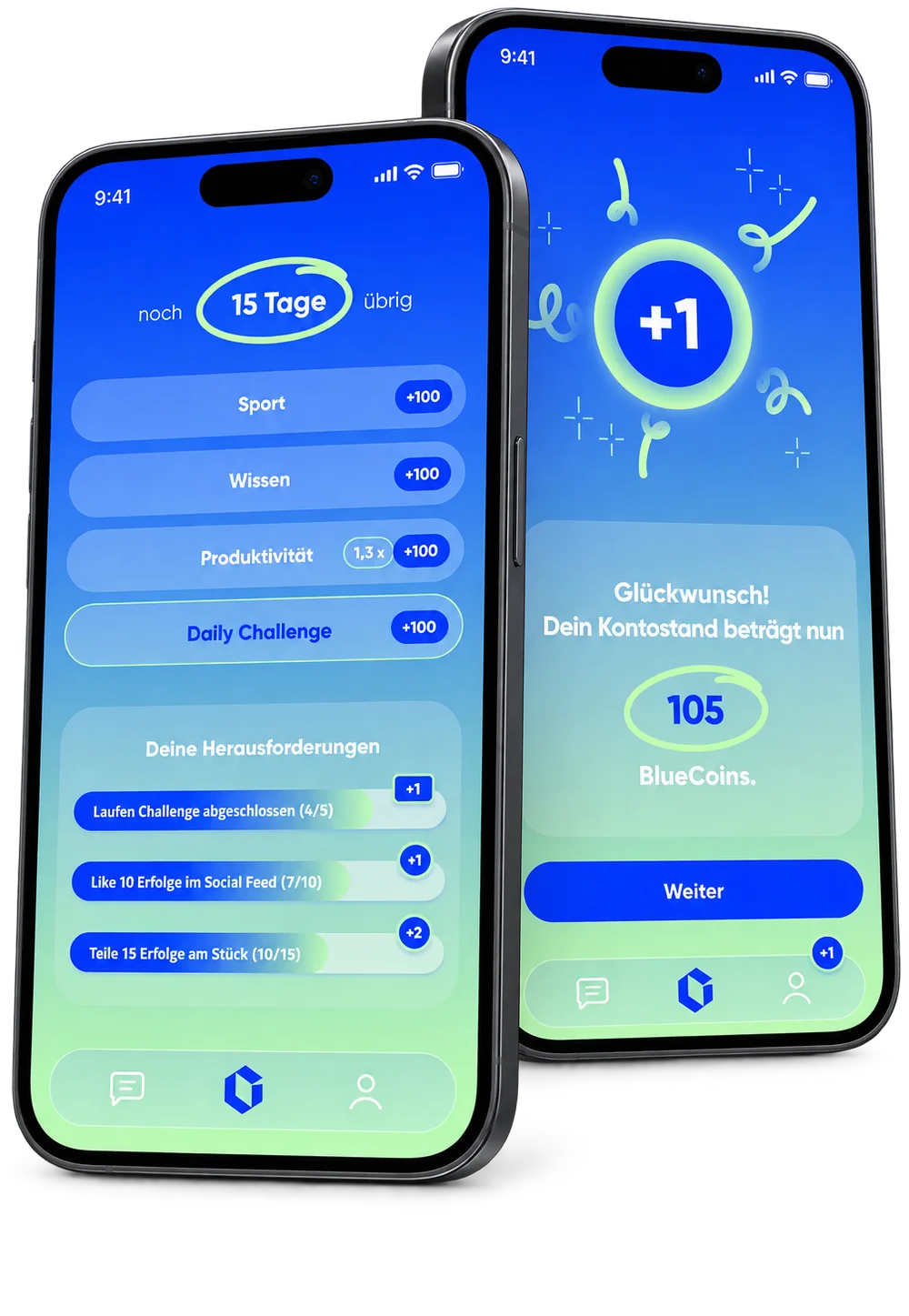 Hercules Mitarbeiter-App — zwei Smartphones mit Aufgabenliste und Belohnungsübersicht