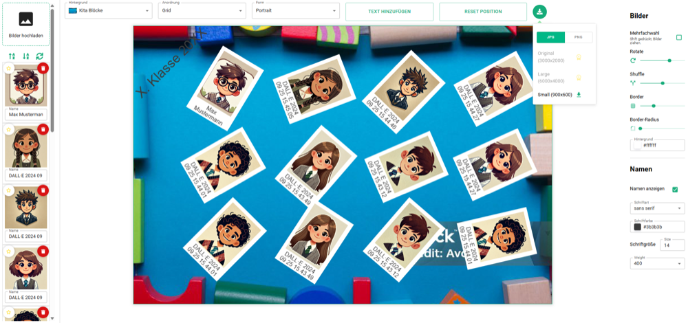 Klassenspiegelgenerator — freie Anordnung und Export bis 6000x4000