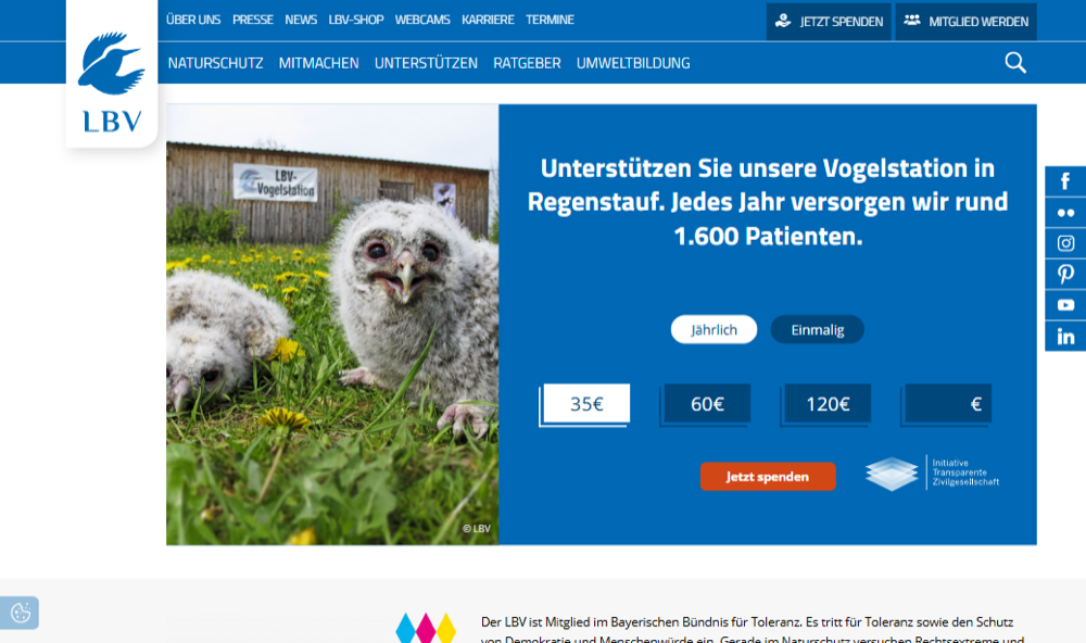 LBV Website — Spendenbereich von lbv.de