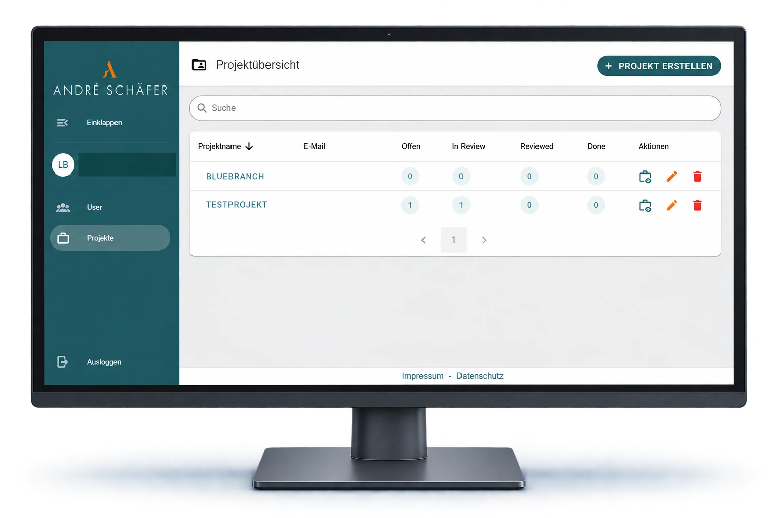 SEO-Textfreigabe-Tool — Projektübersicht mit Status je Text auf dem Monitor