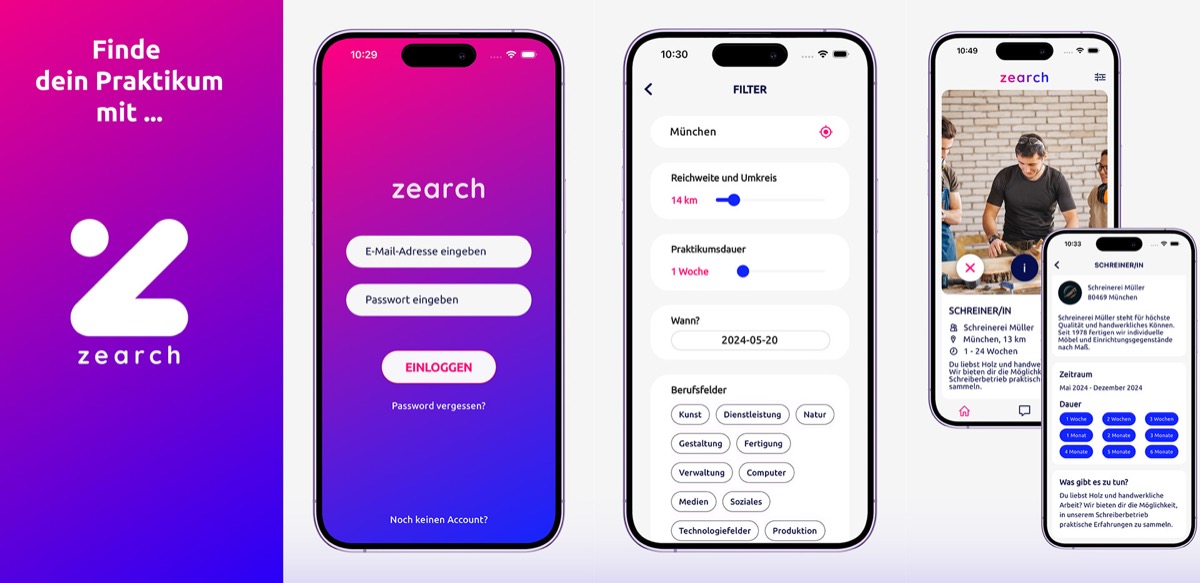 zearch — Login, Filter und Stellen-Swipe der Praktikums-App