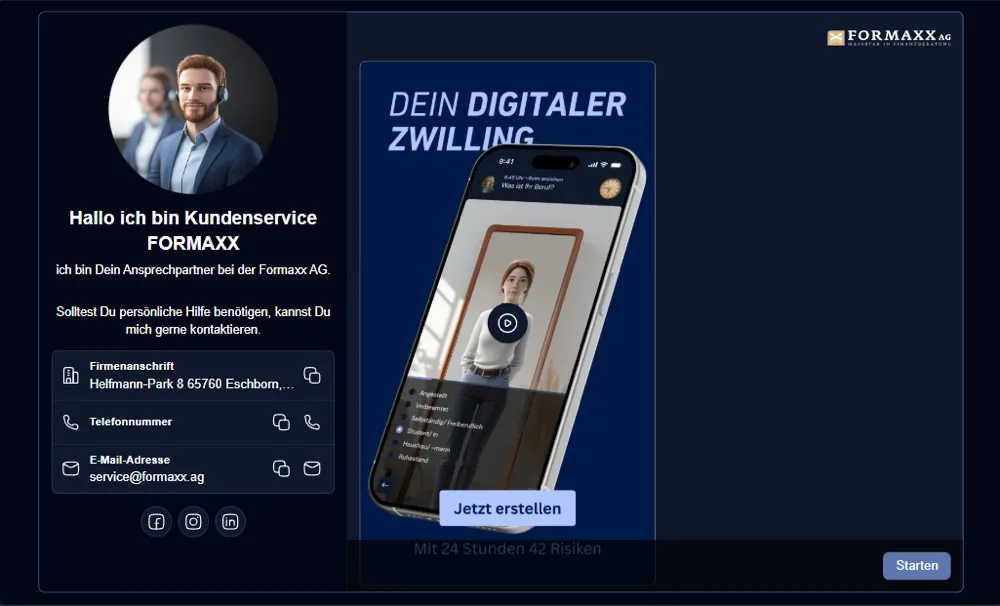 24 Stunden 42 Risiken von Formaxx: digitaler Finanzberater „Dein digitaler Zwilling" im Browser