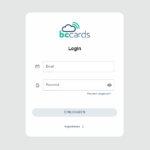 Ein Login-Bildschirm von bccards mit Eingabefeldern für E-Mail und Passwort, bereitgestellt von BlueBranch GmbH.