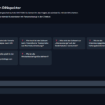 Der Screenshot zeigt einen Chatbot-Bereich mit Fragen zur DIN-Norm, bereitgestellt von BlueBranch GmbH.