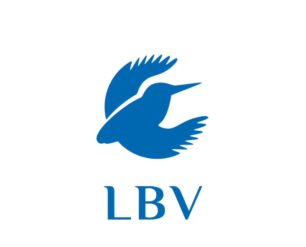 Das Logo des LBV.Ein blauer Vogel mit dem Schriftzug des LBV unten drunter auf weißen Hintergrund.
